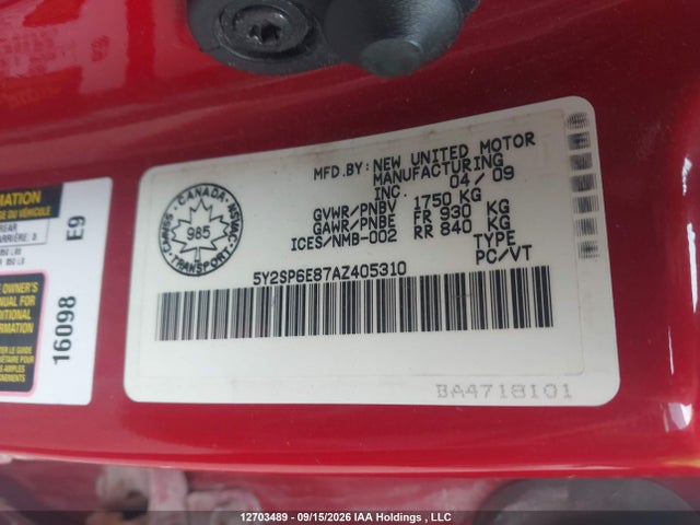 2010 Pontiac Vibe მანქანა იყიდება აუქციონზე, vin: 5Y2SP6E87AZ405310, აუქციონის ნომერი: 12703489