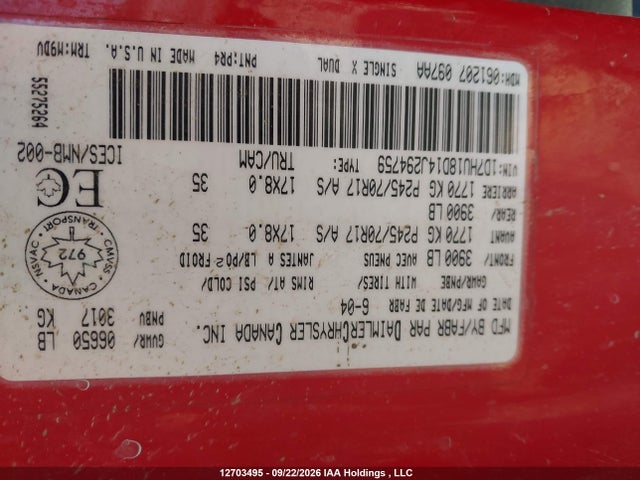 Aukcja sprzedaży 2004 Dodge Ram 1500 Slt/laramie, vin: 1D7HU18D14J294759, numer aukcji: 12703495