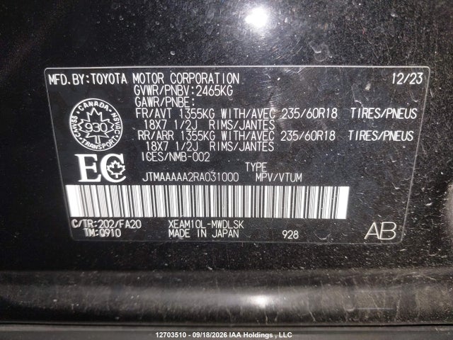 Продаж на аукціоні авто 2024 Toyota Bz4x Le, vin: JTMAAAAA2RA031000, номер лоту: 12703510