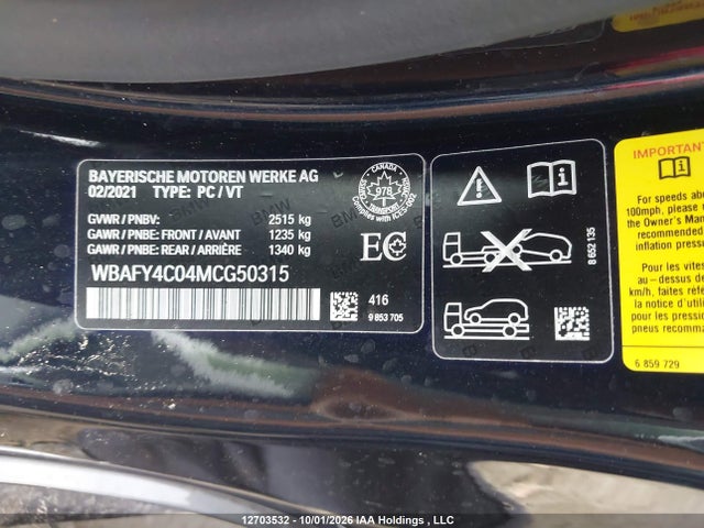 2021 Bmw 8 Series მანქანა იყიდება აუქციონზე, vin: WBAFY4C04MCG50315, აუქციონის ნომერი: 12703532