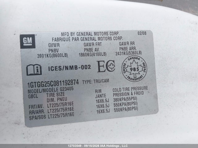 Продаж на аукціоні авто 2008 Gmc Gmc, vin: 1GTGG25C081192874, номер лоту: 12703549