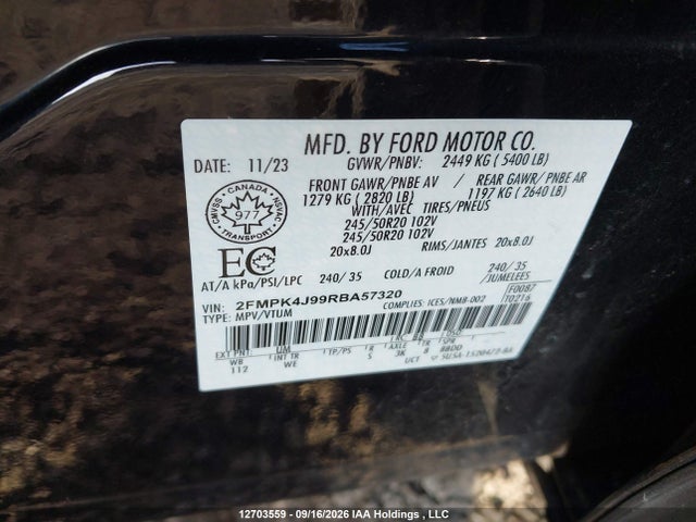 Продажа на аукционе авто 2024 Ford Edge, vin: 2FMPK4J99RBA57320, номер лота: 12703559