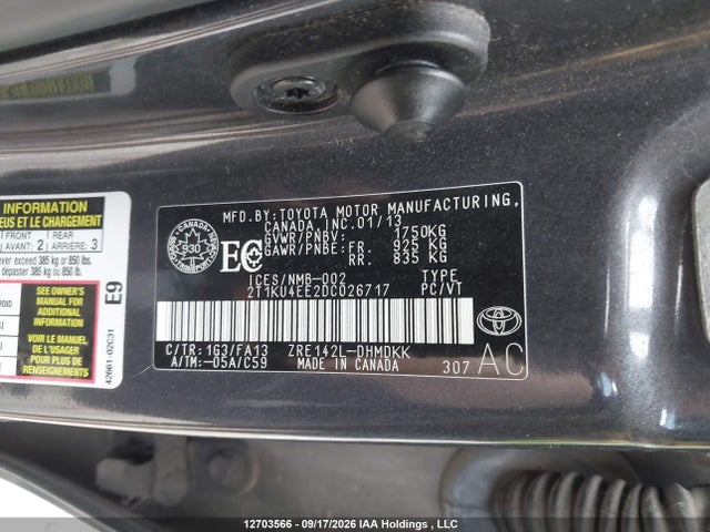 Продаж на аукціоні авто 2013 Toyota Matrix, vin: 2T1KU4EE2DC026717, номер лоту: 12703566