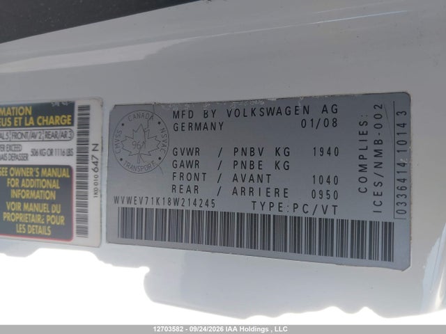 Продажа на аукционе авто 2008 Volkswagen Gti, vin: WVWEV71K18W214245, номер лота: 12703582