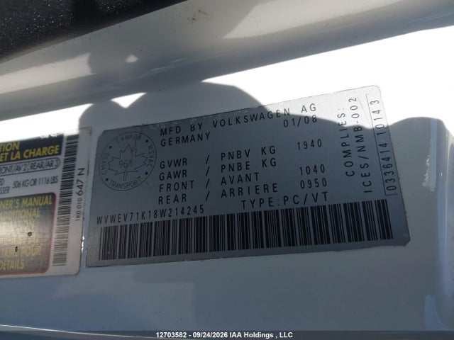 Продажа на аукционе авто 2008 Volkswagen Gti, vin: WVWEV71K18W214245, номер лота: 12703582