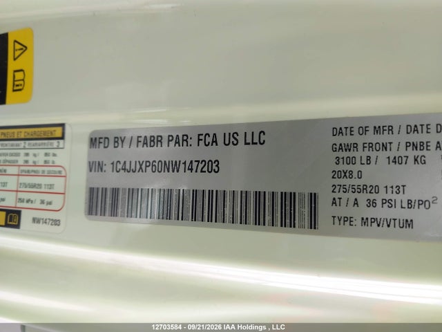 12703584 :رقم المزاد ، 1C4JJXP60NW147203 vin ، 2022 Jeep Wrangler Unlimited Sahara 4xe مزاد بيع