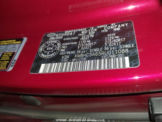 2024 Hyundai Kona Sel მანქანა იყიდება აუქციონზე, vin: KM8HC3A65RU011088, აუქციონის ნომერი: 12703585