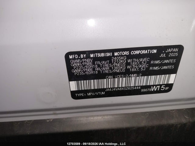 Aukcja sprzedaży 2025 Mitsubishi Outlander Le S-awc/se S-awc/sel S-awc, vin: JA4J4VA8XSZ625444, numer aukcji: 12703589