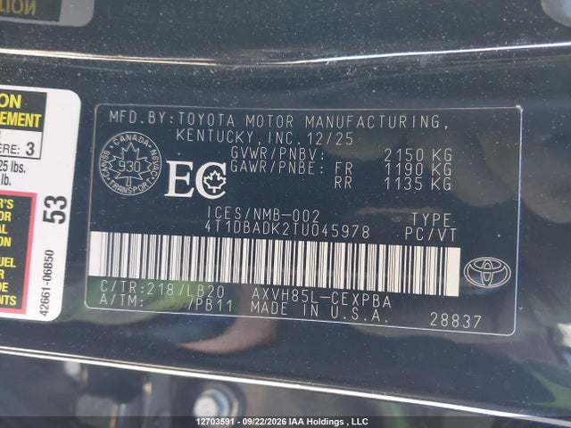 Aukcja sprzedaży 2026 Toyota Camry Hybrid Xse Awd, vin: 4T1DBADK2TU045978, numer aukcji: 12703591