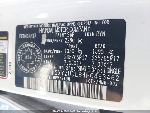 5XYZUDLB4HG493462 Hyundai SANTA FE SPORT