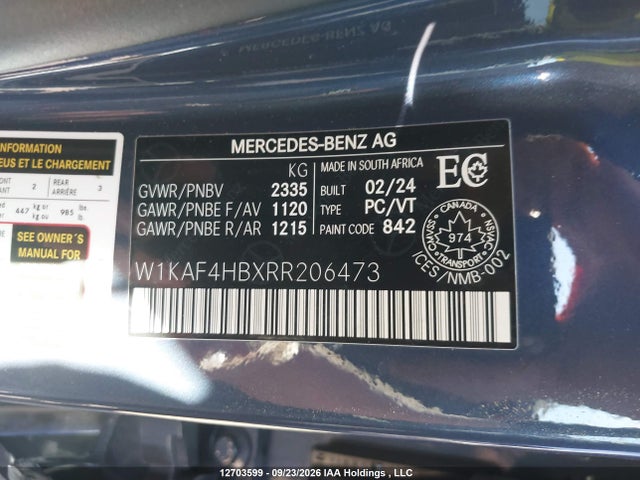 Продаж на аукціоні авто 2024 Mercedes-benz C 300 4matic, vin: W1KAF4HBXRR206473, номер лоту: 12703599
