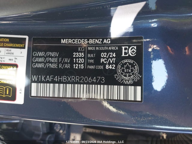 Продаж на аукціоні авто 2024 Mercedes-benz C 300 4matic, vin: W1KAF4HBXRR206473, номер лоту: 12703599