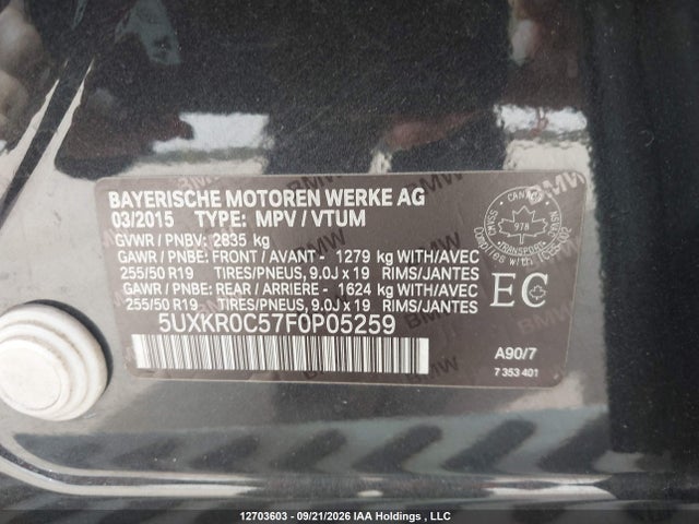 Aukcja sprzedaży 2015 Bmw X5 Xdrive35i, vin: 5UXKR0C57F0P05259, numer aukcji: 12703603