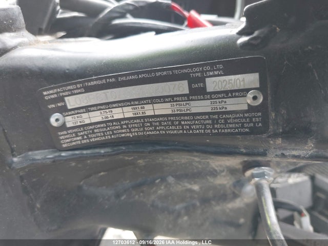 Продажа на аукционе авто 2025 Motocycle Motocycle, vin: L08P6T0A0S1000076, номер лота: 12703612