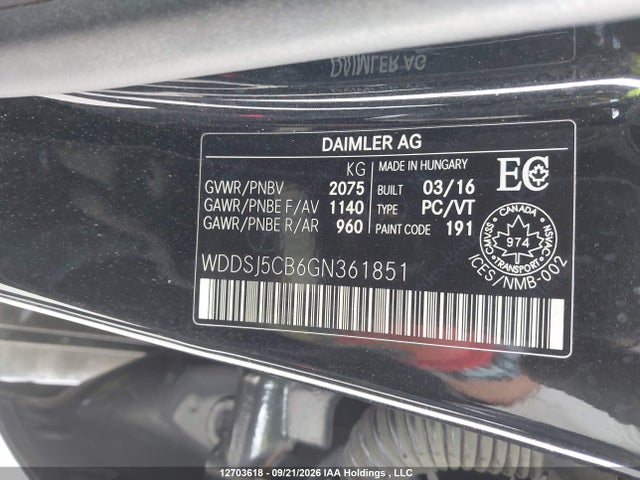 Aukcja sprzedaży 2016 Mercedes-benz Cla 45 Amg, vin: WDDSJ5CB6GN361851, numer aukcji: 12703618