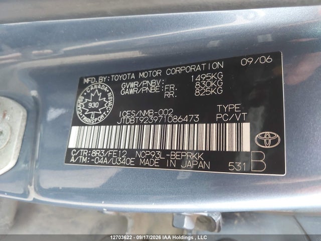 Продажа на аукционе авто 2007 Toyota Yaris, vin: JTDBT923971086473, номер лота: 12703622