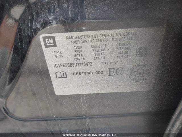 12703633 :رقم المزاد ، 1G1PE5SB8G7116472 vin ، 2016 Chevrolet Cruze Limited 1lt مزاد بيع