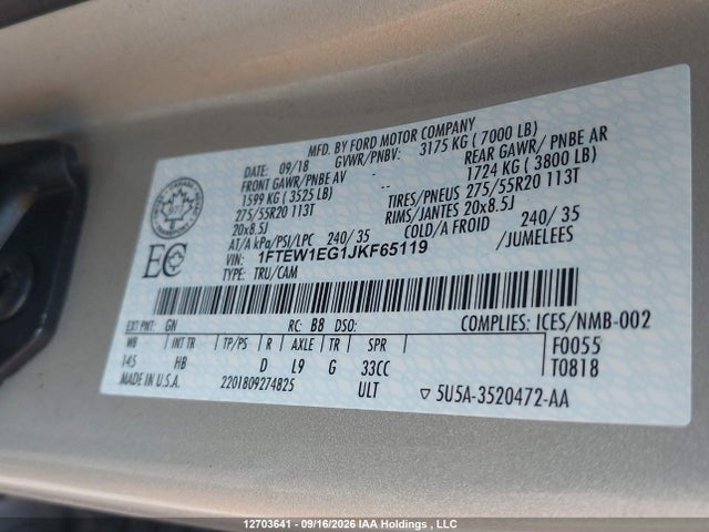 Ford F-150 2018 1FTEW1EG1JKF65119 Image 9