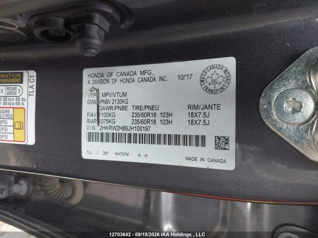 Продажа на аукционе авто 2018 Honda Cr-v Exl, vin: 2HKRW2H86JH100197, номер лота: 12703642