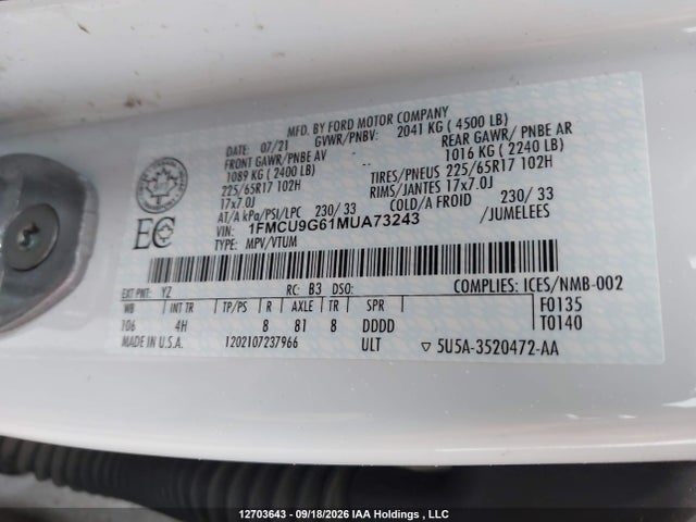 Ford ESCAPE SE 2021 1FMCU9G61MUA73243 Image 9