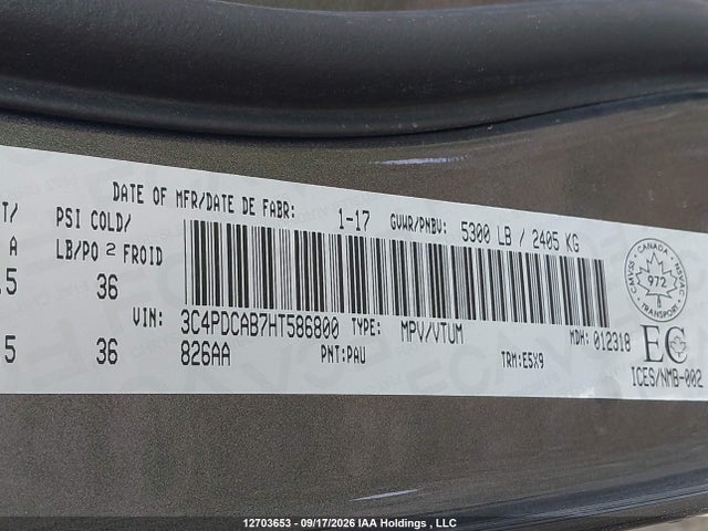 12703653 :رقم المزاد ، 3C4PDCAB7HT586800 vin ، 2017 Dodge Journey مزاد بيع