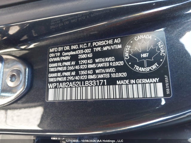 Aukcja sprzedaży 2020 Porsche Macan S, vin: WP1AB2A52LLB33171, numer aukcji: 12703655