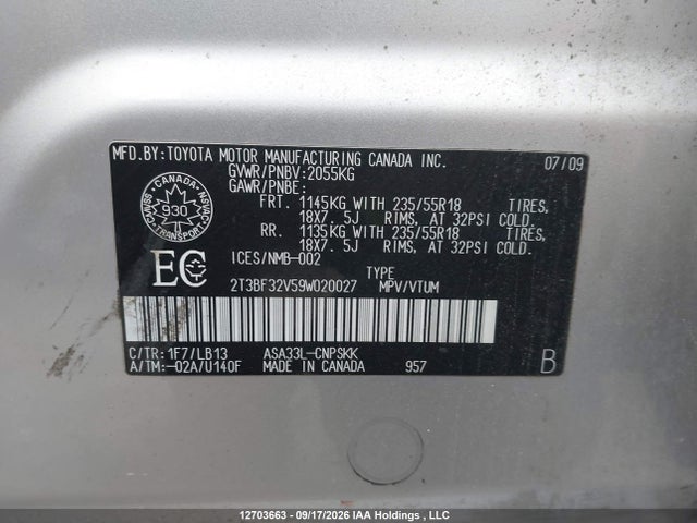 Продажа на аукционе авто 2009 Toyota Rav4, vin: 2T3BF32V59W020027, номер лота: 12703663