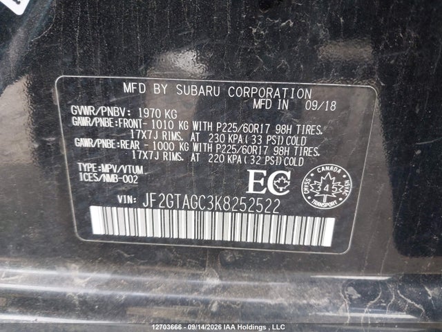 2019 Subaru Crosstrek Premium მანქანა იყიდება აუქციონზე, vin: JF2GTAGC3K8252522, აუქციონის ნომერი: 12703666