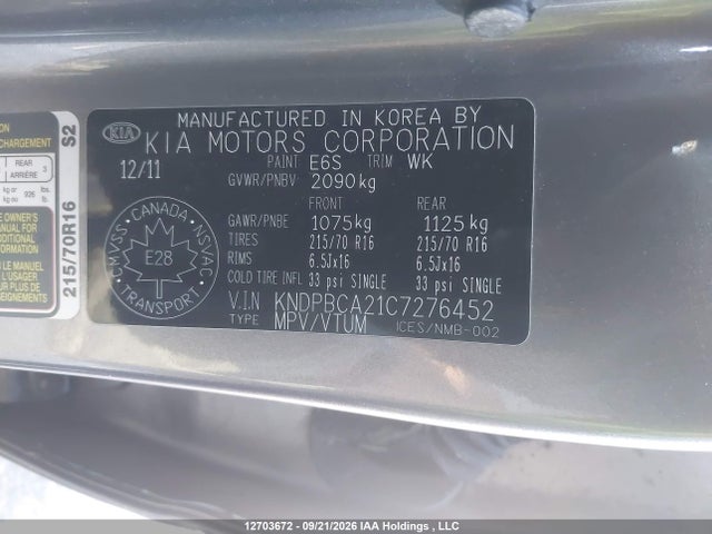 Продаж на аукціоні авто 2012 Kia Sportage Lx, vin: KNDPBCA21C7276452, номер лоту: 12703672