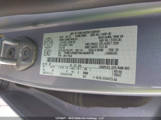 Ford ESCAPE SE 2022 1FMCU0BZ1NUA66579 Image 9
