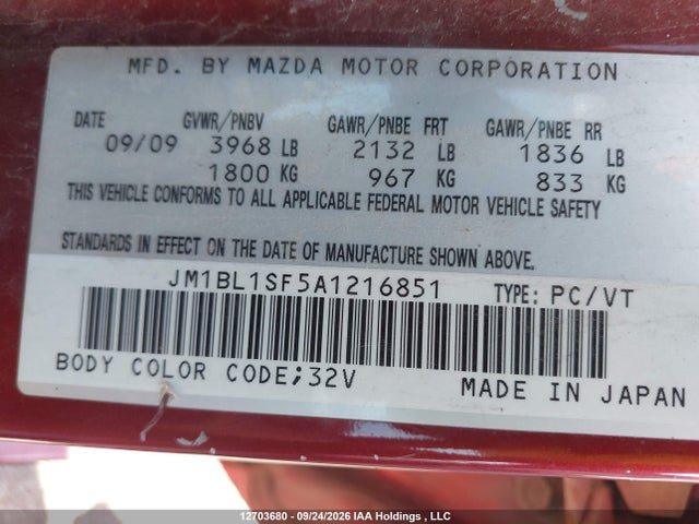 12703680 :رقم المزاد ، JM1BL1SF5A1216851 vin ، 2010 Mazda 3 I مزاد بيع