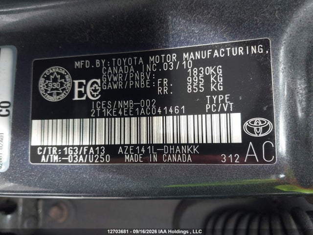 Продажа на аукционе авто 2010 Toyota Matrix, vin: 2T1KE4EE1AC041461, номер лота: 12703681