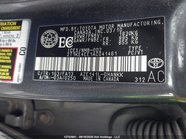 Продажа на аукционе авто 2010 Toyota Matrix, vin: 2T1KE4EE1AC041461, номер лота: 12703681
