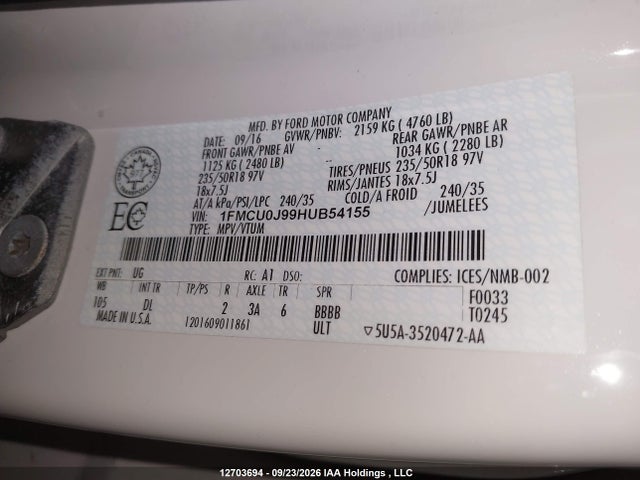 Ford Escape 2017 1FMCU0J99HUB54155 Image 18