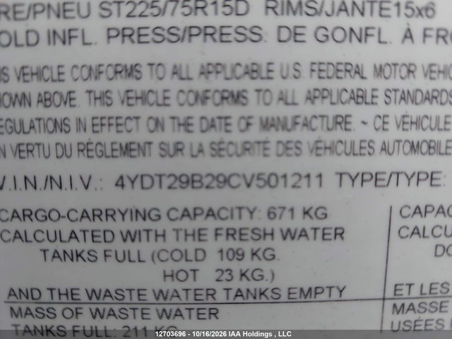 Продаж на аукціоні авто 2012 Keystone Outback, vin: 4YDT29B29CV501211, номер лоту: 12703696