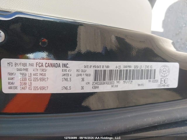 Продажа на аукционе авто 2019 Dodge Grand Caravan Se, vin: 2C4RDGBG8KR683833, номер лота: 12703699