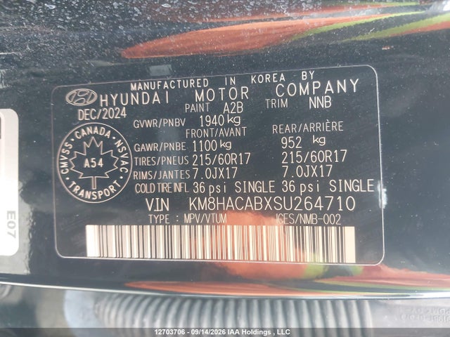 Продаж на аукціоні авто 2025 Hyundai Kona Essential Awd, vin: KM8HACABXSU264710, номер лоту: 12703706