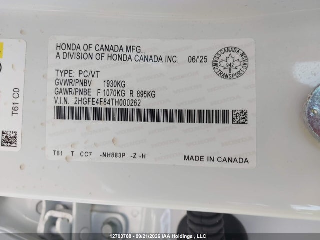 2HGFE4F84TH000262 Honda Civic Sport Hybrid/sport Touring Hybrid