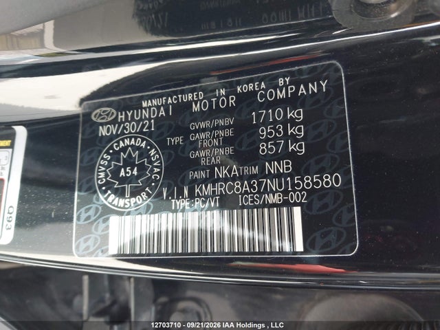 12703710 :رقم المزاد ، KMHRC8A37NU158580 vin ، 2022 Hyundai Venue Sel/limited مزاد بيع