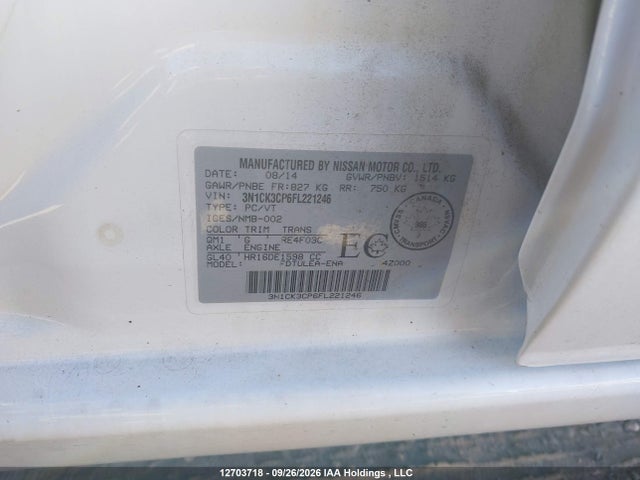 12703718 :رقم المزاد ، 3N1CK3CP6FL221246 vin ، 2015 Nissan Micra مزاد بيع