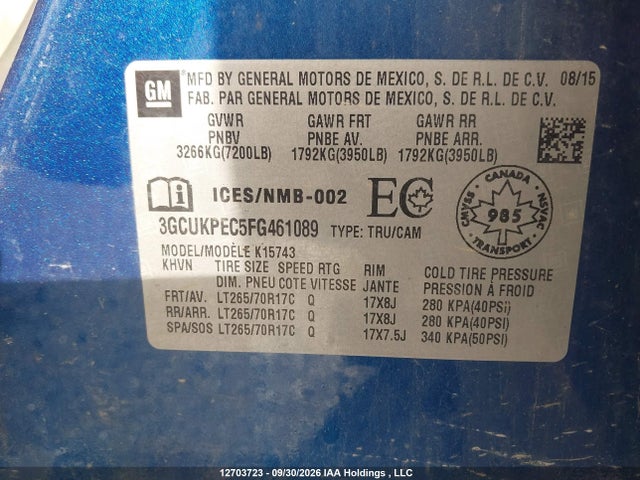 Chevrolet Silverado 1500 Ls/wt 2015 3GCUKPEC5FG461089 Image 9