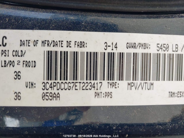 Продажа на аукционе авто 2014 Dodge Journey Sxt, vin: 3C4PDCCG7ET223417, номер лота: 12703738
