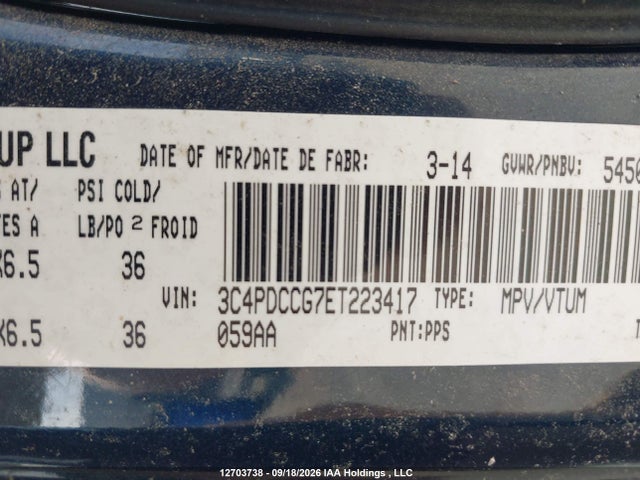 Продажа на аукционе авто 2014 Dodge Journey Sxt, vin: 3C4PDCCG7ET223417, номер лота: 12703738