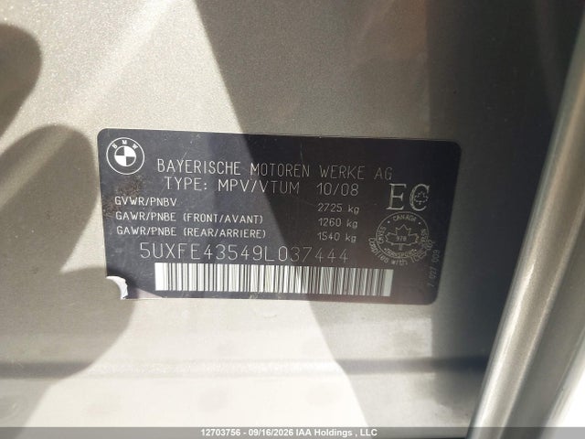 2009 Bmw X5 Xdrive30i მანქანა იყიდება აუქციონზე, vin: 5UXFE43549L037444, აუქციონის ნომერი: 12703756