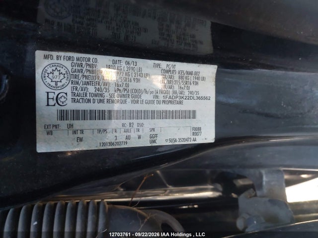 12703761 :رقم المزاد ، 1FADP3K22DL365562 vin ، 2013 Ford Focus مزاد بيع