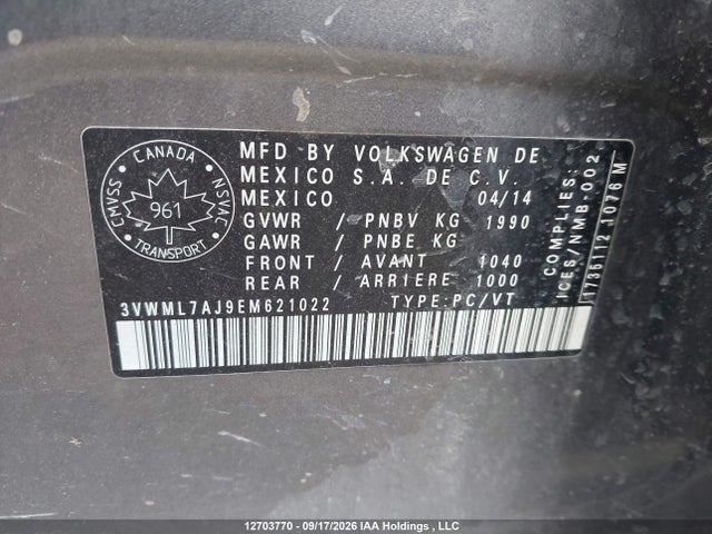 Продаж на аукціоні авто 2014 Volkswagen Golf 2.0 Tdi Comfortline/2.0 Tdi Highline/2.0 Tdi Trendline/2.0 Tdi Wolfsburg Edition, vin: 3VWML7AJ9EM621022, номер лоту: 12703770