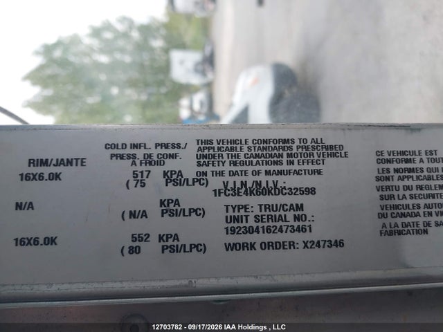 12703782 :رقم المزاد ، 1FC3E4K60KDC32598 vin ، 2019 Ford Econoline E450 Super Duty Commercial Stripped Chassis مزاد بيع