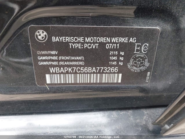 12703799 :رقم المزاد ، WBAPK7C56BA773266 vin ، 2011 Bmw 328i Xdrive مزاد بيع