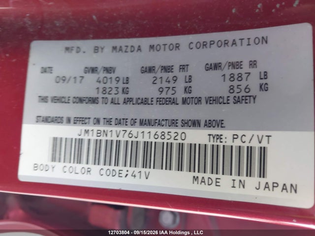 Продаж на аукціоні авто 2018 Mazda 3 Gs, vin: JM1BN1V76J1168520, номер лоту: 12703804