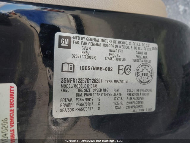 Продаж на аукціоні авто 2007 Chevrolet Avalanche K1500, vin: 3GNFK12357G126207, номер лоту: 12703818